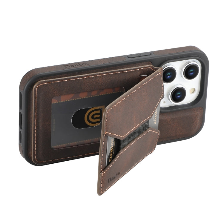 For iPhone 15 Pro Denior D17 Skin Feel MagSafe Detachable Card Slot Phone Case(Brown) by Denior