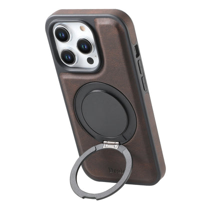 For iPhone 14 Pro Max Denior A14 Skin Feel Rotating Holder MagSafe Phone Case(Brown) by Denior