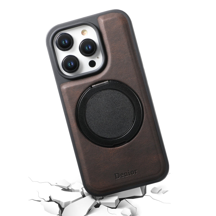 For iPhone 14 Pro Max Denior A14 Skin Feel Rotating Holder MagSafe Phone Case(Brown) by Denior