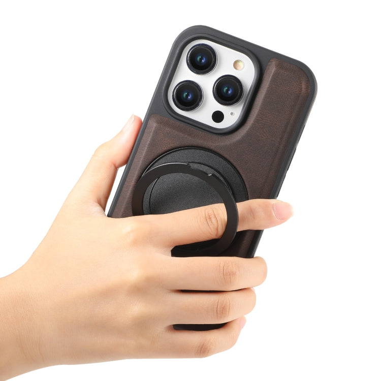 For iPhone 14 Pro Max Denior A14 Skin Feel Rotating Holder MagSafe Phone Case(Brown) by Denior