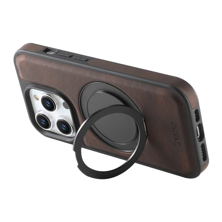 For iPhone 15 Plus / 14 Plus Denior A14 Skin Feel Rotating Holder MagSafe Phone Case(Brown) by Denior