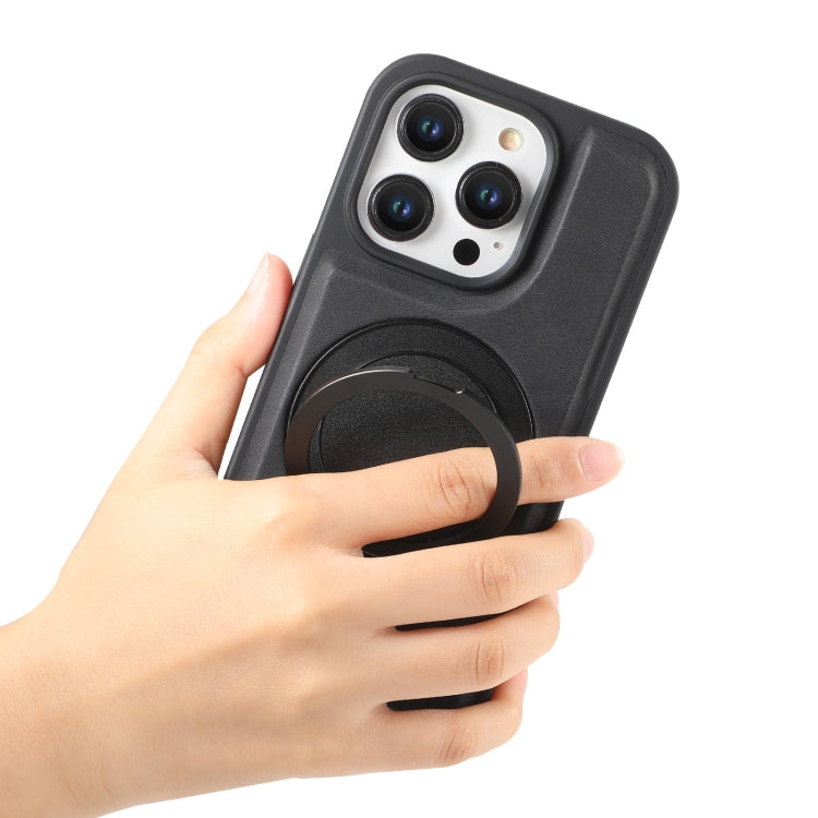 For iPhone 15 Pro Max Denior A14 Skin Feel Rotating Holder MagSafe Phone Case(Black) by Denior