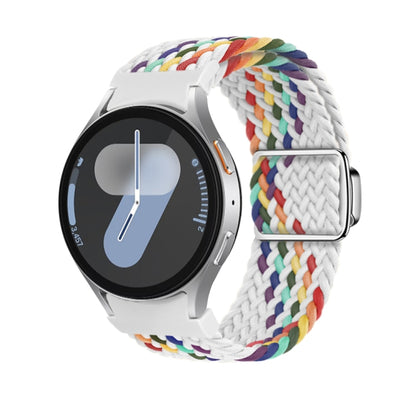 For Samsung Galaxy Watch 7 / 6 / 5 / 4 Nylon Loop Magnetic Buckle Watch Band(White Rainbow) by bashfashion