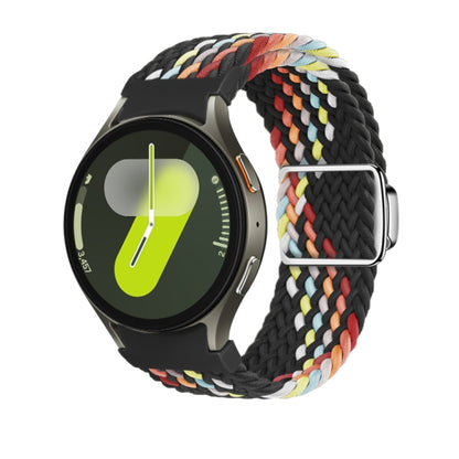For Samsung Galaxy Watch 7 / 6 / 5 / 4 Nylon Loop Magnetic Buckle Watch Band(Black Rainbow) by bashfashion