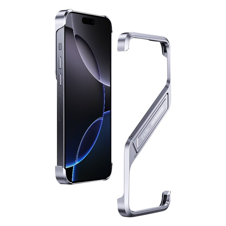 For iPhone 16 Pro Max S-shaped Stand Frameless Metal Phone Case(Silver) by bashfashion