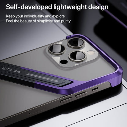 For iPhone 16 Pro S-shaped Stand Frameless Metal Phone Case(Black Purple) by bashfashion