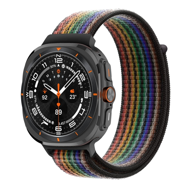 For Samsung Galaxy Watch Ultra 47mm / Ultra 2025 Plastic Connector Nylon Loop Watch Band(Black Rainbow) by bashfashion