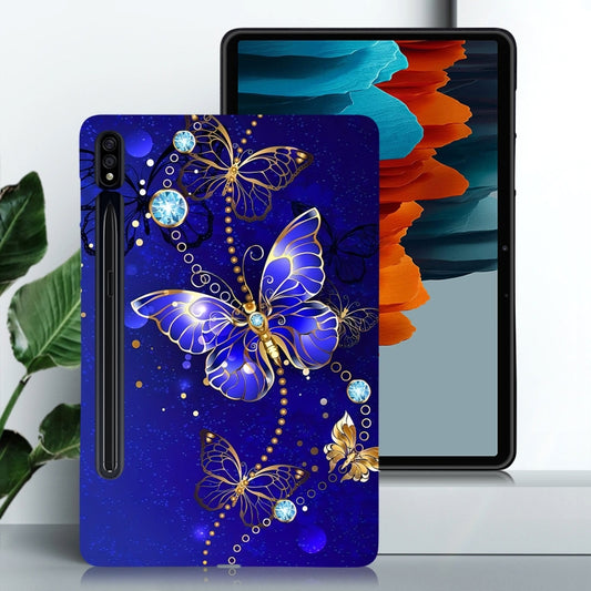 For Samsung Galaxy Tab S7 / S8 Color Painting Pattern Smart Tablet TPU Case(Blue Butterfly) by bashfashion