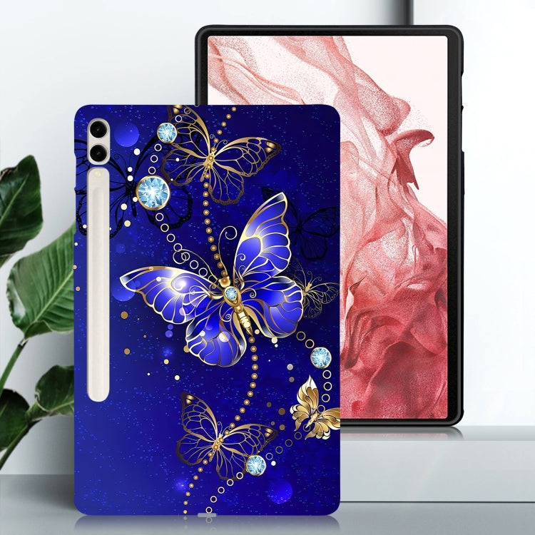 For Samsung Galaxy Tab S7+ / S8+ Color Painting Pattern Smart Tablet TPU Case(Blue Butterfly) by bashfashion