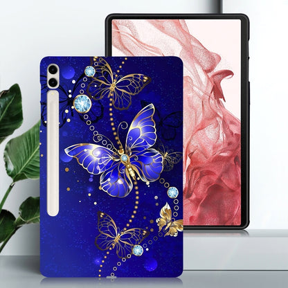 For Samsung Galaxy Tab S7+ / S8+ Color Painting Pattern Smart Tablet TPU Case(Blue Butterfly) by bashfashion