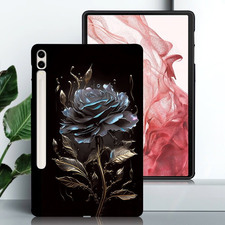For Samsung Galaxy Tab S7+ / S8+ Color Painting Pattern Smart Tablet TPU Case(Black Rose) by bashfashion