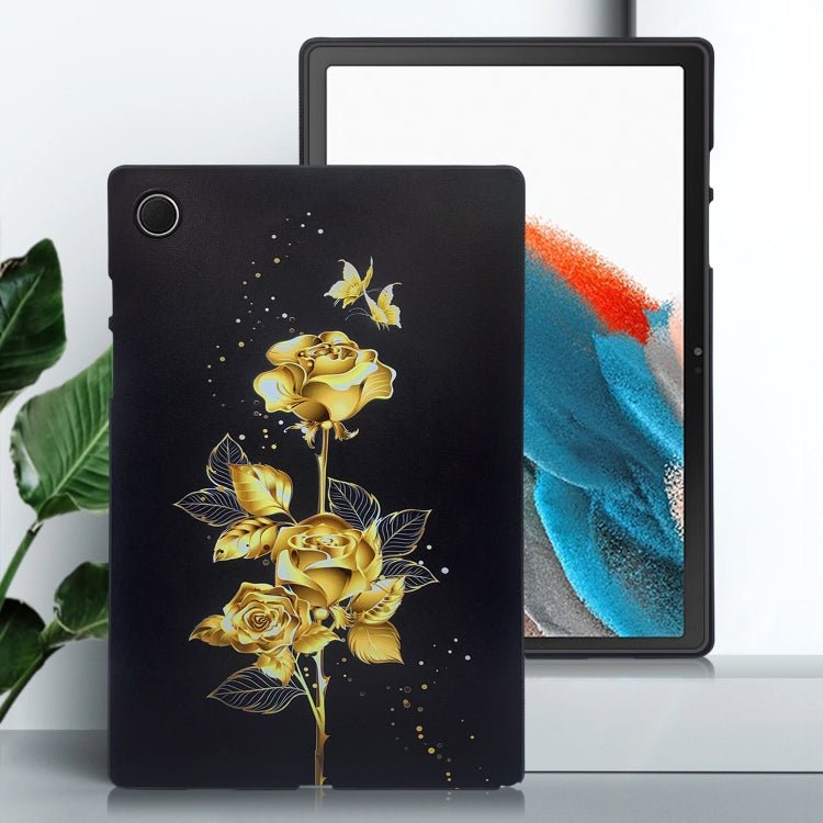 For Samsung Galaxy Tab A8 10.5 2021 Color Painting Pattern Smart Tablet TPU Case(Golden Rose) by bashfashion