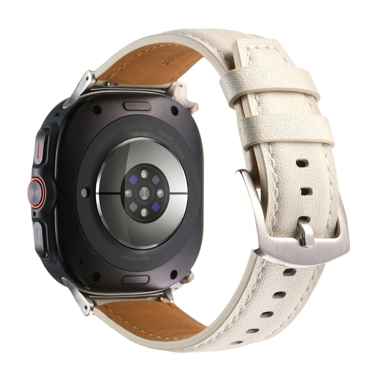 For Samsung Galaxy Watch Ultra 47mm / Ultra 2025 Plain Genuine Leather Watch Band(Creamy White) by bashfashion