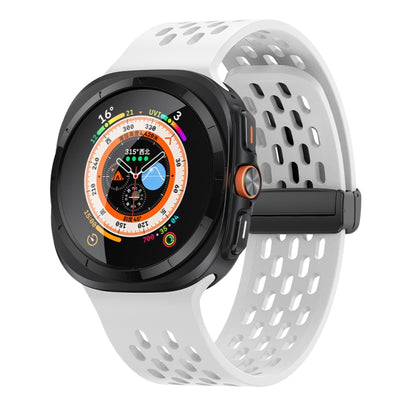 For Samsung Galaxy Watch Ultra 47mm / Ultra 2025 Hole Style Plastic Connector Magnetic Folding Buckle Silicone Watch Band(White) by bashfashion