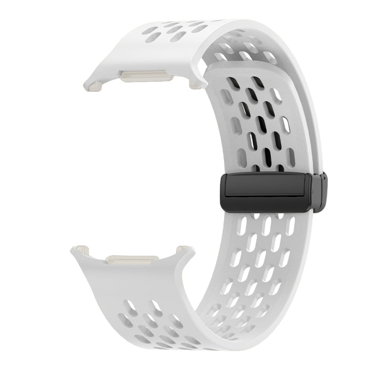 For Samsung Galaxy Watch Ultra 47mm / Ultra 2025 Hole Style Plastic Connector Magnetic Folding Buckle Silicone Watch Band(White) by bashfashion