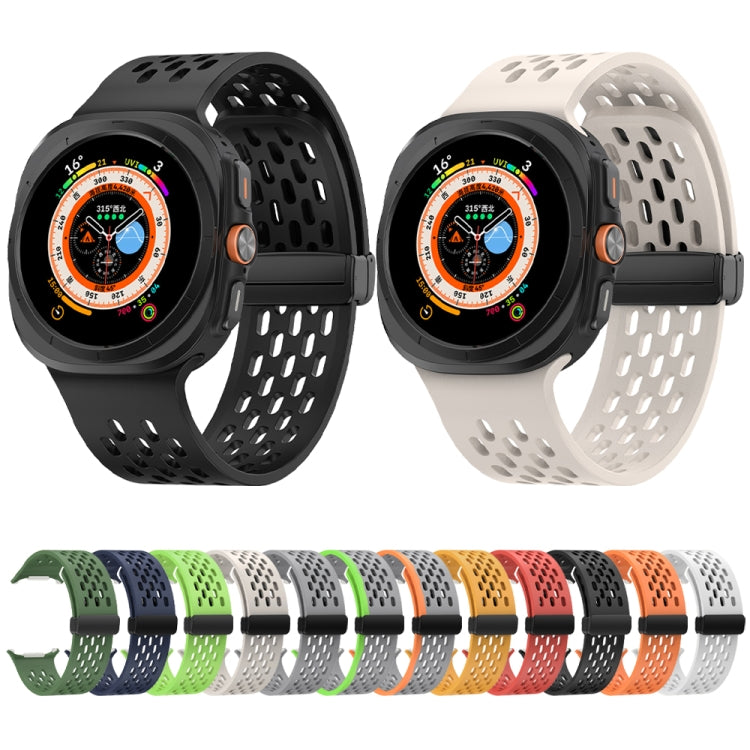 For Samsung Galaxy Watch Ultra 47mm / Ultra 2025 Hole Style Plastic Connector Magnetic Folding Buckle Silicone Watch Band(White) by bashfashion