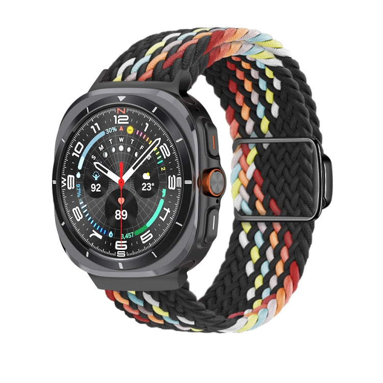 For Samsung Galaxy Watch Ultra 47mm / Ultra 2025 Nylon Loop Magnetic Buckle Watch Band(Black Rainbow) by bashfashion