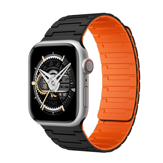 For Apple Watch Series 8 41mm Magnetic Silicone Watch Band(Black Orange) by bashfashion