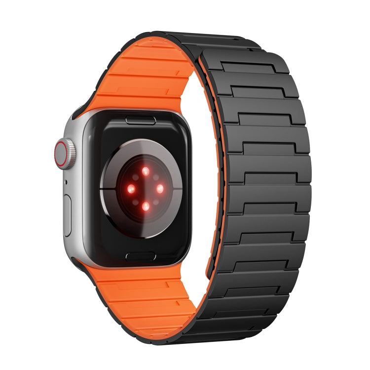 For Apple Watch Series 8 41mm Magnetic Silicone Watch Band(Black Orange) by bashfashion