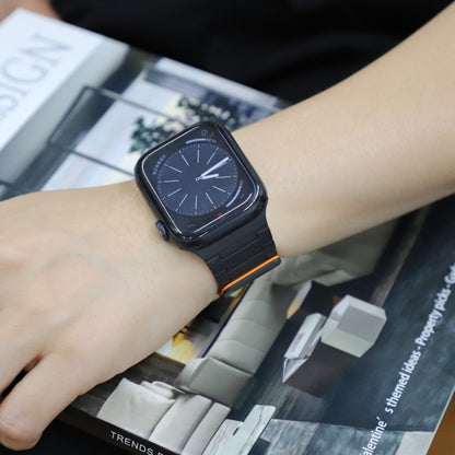 For Apple Watch Series 8 41mm Magnetic Silicone Watch Band(Black Orange) by bashfashion