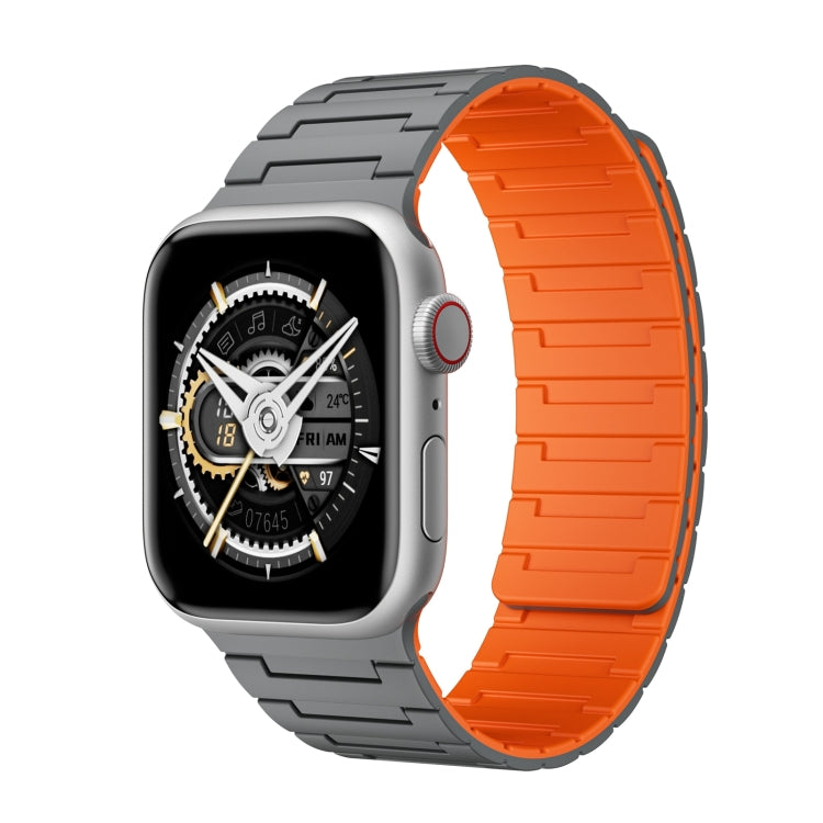 For Apple Watch Series 8 45mm Magnetic Silicone Watch Band(Grey Orange) by bashfashion