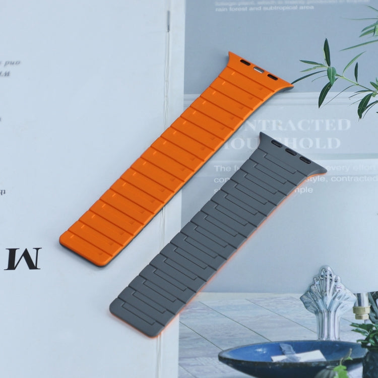 For Apple Watch Series 4 44mm Magnetic Silicone Watch Band(Grey Orange) by bashfashion
