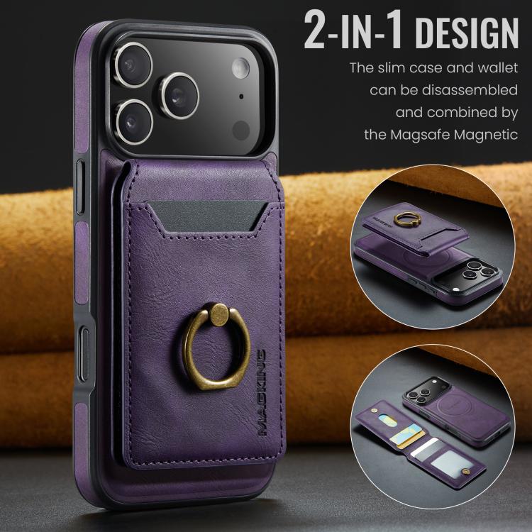 For iPhone 17 Pro Max MAGKING K1 MagSafe Detachable Wallet RFID Back Cover Phone Case(Purple) by MAGKING