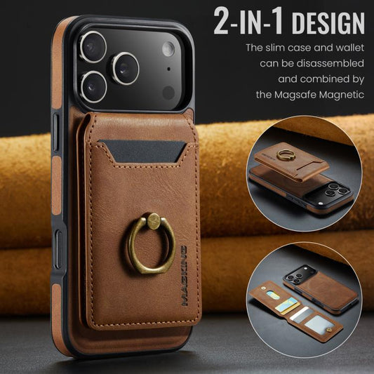 For iPhone 17 Pro Max MAGKING K1 MagSafe Detachable Wallet RFID Back Cover Phone Case(Brown) by MAGKING