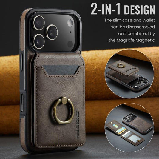 For iPhone 17 Pro MAGKING K1 MagSafe Detachable Wallet RFID Back Cover Phone Case(Coffee) by MAGKING
