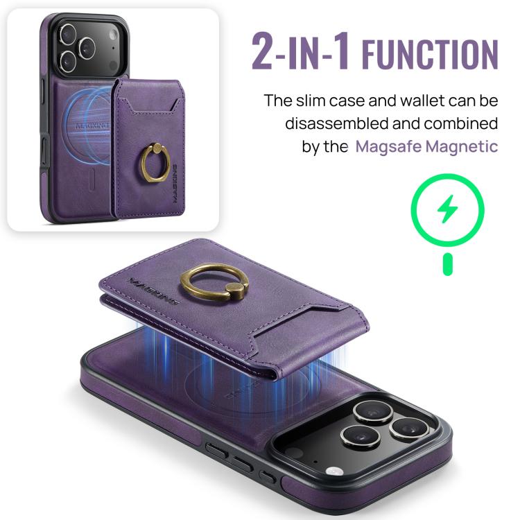 For iPhone 17 Pro MAGKING K1 MagSafe Detachable Wallet RFID Back Cover Phone Case(Purple) by MAGKING