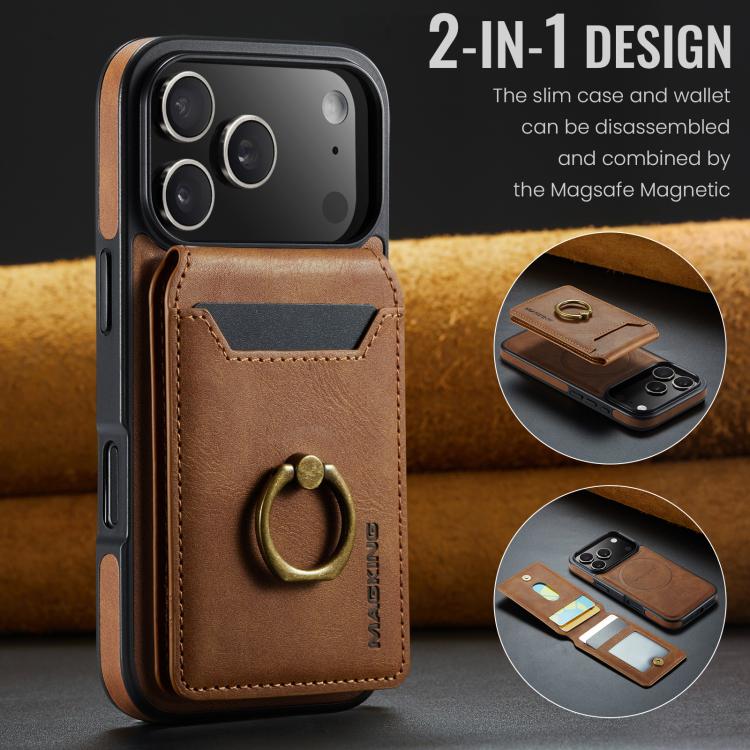 For iPhone 17 Pro MAGKING K1 MagSafe Detachable Wallet RFID Back Cover Phone Case(Brown) by MAGKING