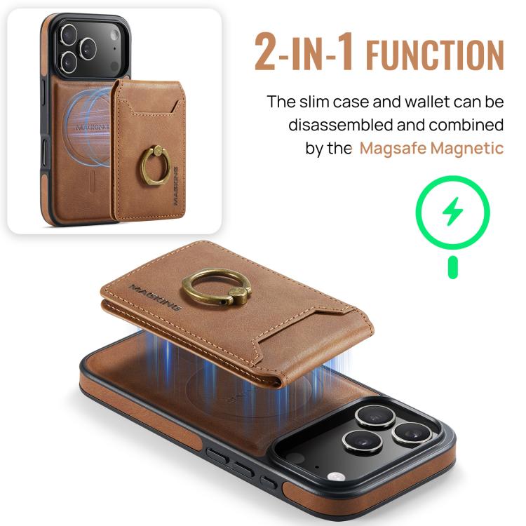 For iPhone 17 Pro MAGKING K1 MagSafe Detachable Wallet RFID Back Cover Phone Case(Brown) by MAGKING