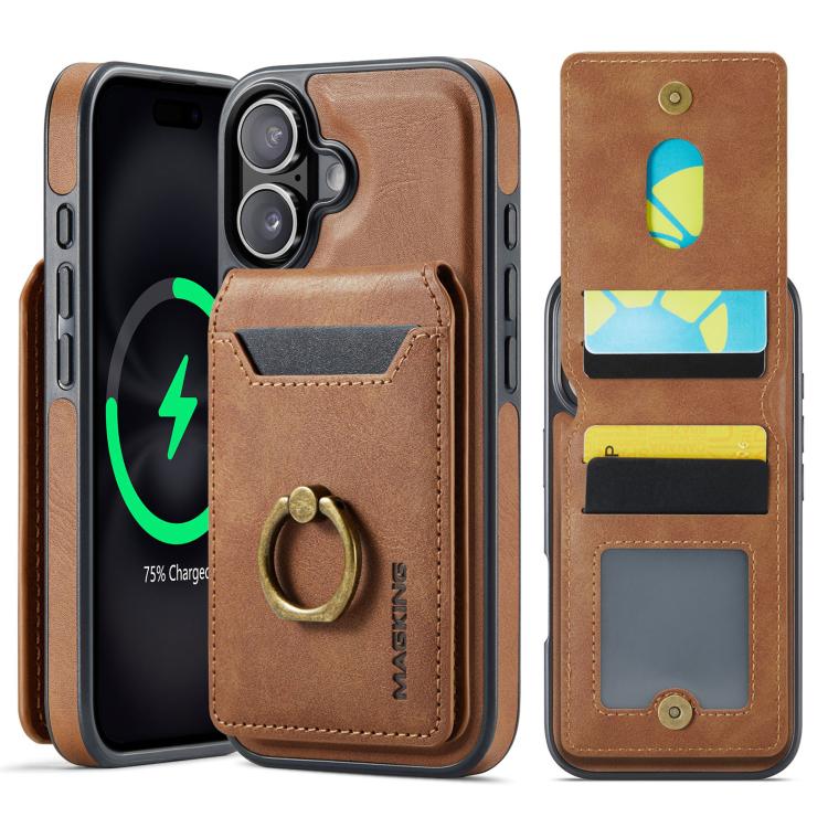 For iPhone 17 MAGKING K1 MagSafe Detachable Wallet RFID Back Cover Phone Case(Brown) by MAGKING