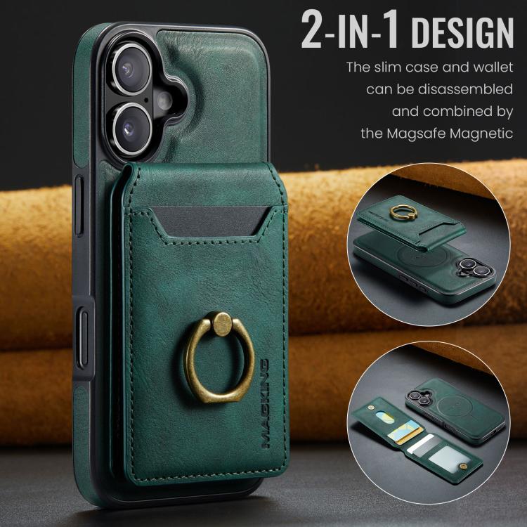 For iPhone 17 MAGKING K1 MagSafe Detachable Wallet RFID Back Cover Phone Case(Green) by MAGKING