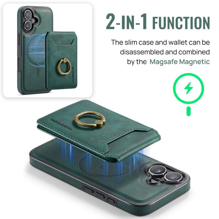 For iPhone 17 MAGKING K1 MagSafe Detachable Wallet RFID Back Cover Phone Case(Green) by MAGKING