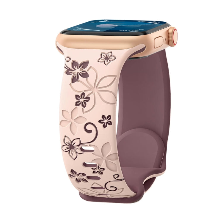 For Apple Watch Series 3 42mm Bauhinia Two-color Embossed Silicone Watch Band(Pink Smoky Purple) by bashfashion