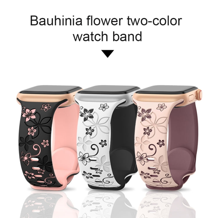 For Apple Watch Series 3 42mm Bauhinia Two-color Embossed Silicone Watch Band(Pink Smoky Purple) by bashfashion