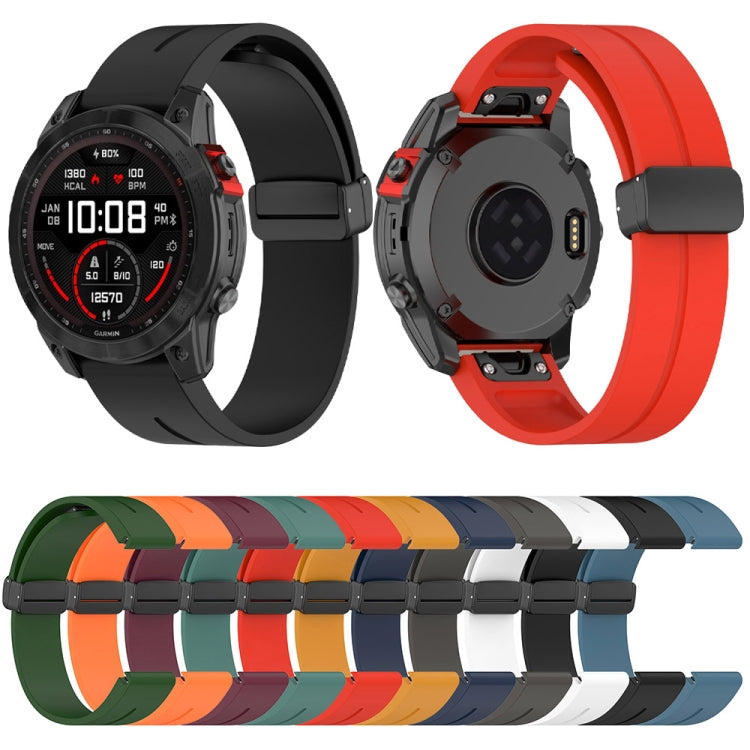 For Garmin Fenix 7X Magnetic Folding Black Buckle Silicone Watch Band(Dark Yellow) by bashfashion