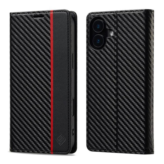 For iPhone 17 LC.IMEEKE Carbon Fiber Leather Phone Case(Vertical Black) by LC.IMEEKE