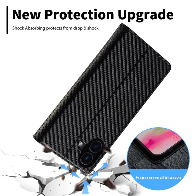 For iPhone 17 LC.IMEEKE Carbon Fiber Leather Phone Case(Vertical Black) by LC.IMEEKE