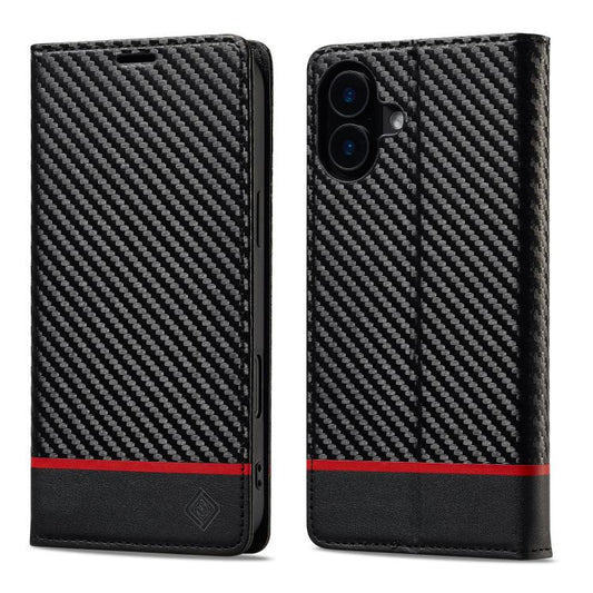For iPhone 17 LC.IMEEKE Carbon Fiber Leather Phone Case(Horizontal Black) by LC.IMEEKE