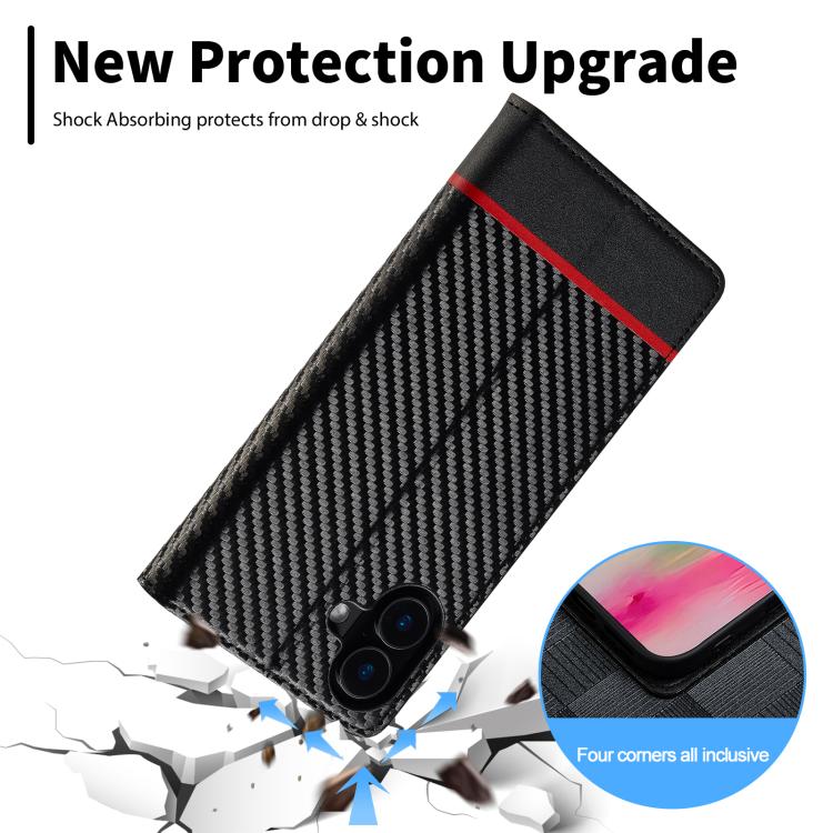 For iPhone 17 LC.IMEEKE Carbon Fiber Leather Phone Case(Horizontal Black) by LC.IMEEKE