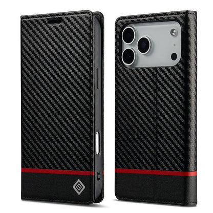 For iPhone 17 Pro LC.IMEEKE Carbon Fiber Leather Phone Case(Horizontal Black) by LC.IMEEKE