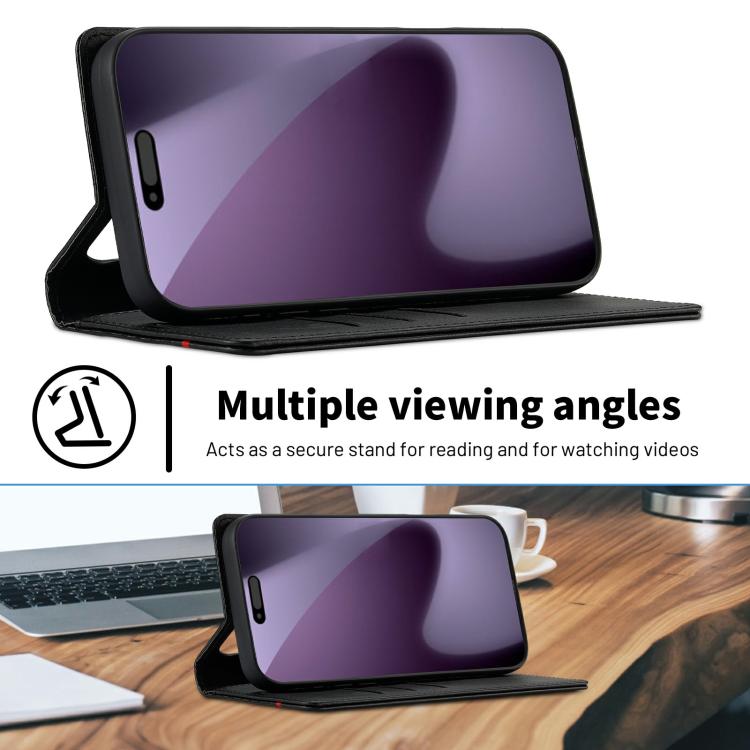 For iPhone 17 Pro LC.IMEEKE Carbon Fiber Leather Phone Case(Horizontal Black) by LC.IMEEKE