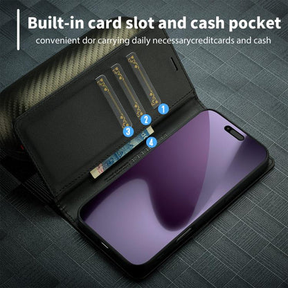 For iPhone 17 Pro LC.IMEEKE Carbon Fiber Leather Phone Case(Horizontal Black) by LC.IMEEKE