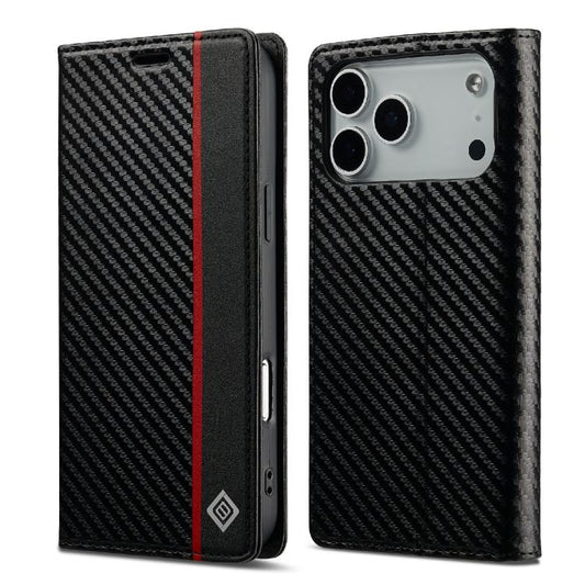 For iPhone 17 Pro Max LC.IMEEKE Carbon Fiber Leather Phone Case(Vertical Black) by LC.IMEEKE