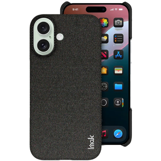 For iPhone 16 imak Ruiyi Series Cloth Texture PU + PC Phone Case(Black) by imak
