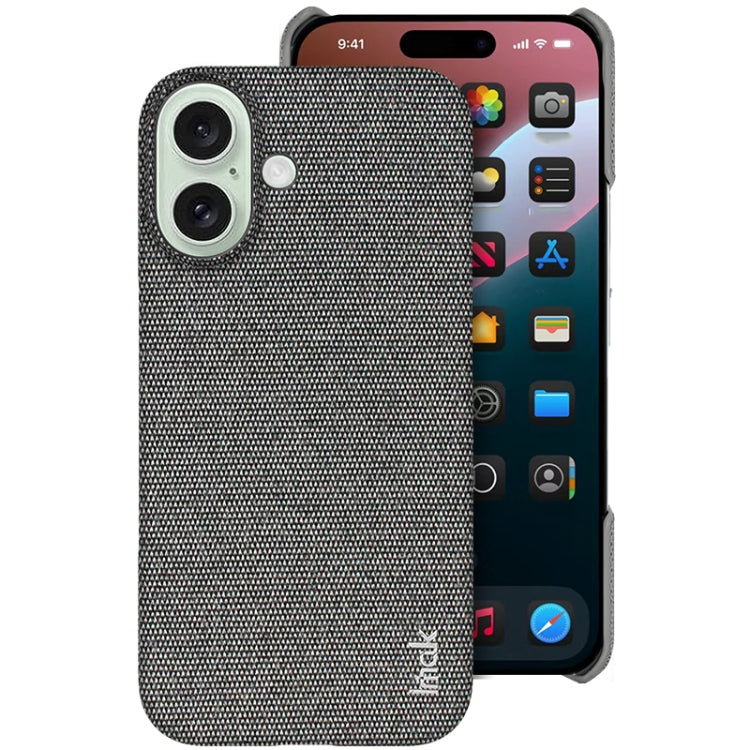 For iPhone 16 imak Ruiyi Series Cloth Texture PU + PC Phone Case(Dark Grey) by imak