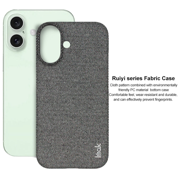 For iPhone 16 imak Ruiyi Series Cloth Texture PU + PC Phone Case(Dark Grey) by imak
