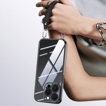 For iPhone 15 Pro SULADA Electroplated Clear TPU Soft Frame Phone Case with Wrist Strap(Black) by SULADA